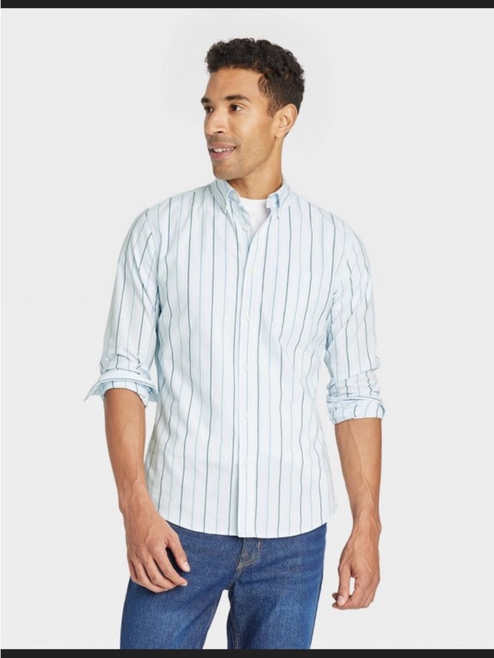 NEW Goodfellow & Co White Shirt with Light Blue Vertical Stripes